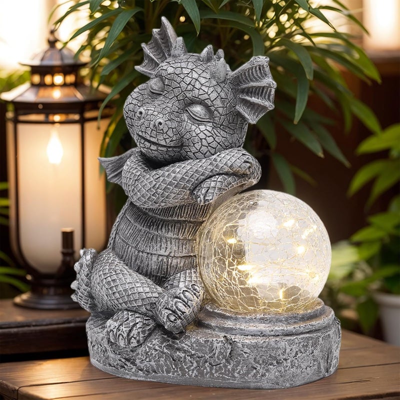 halp·ssfm Garden Outdoor Dragon Statue Holding Solar Magic Orb LED Light Resin Adorable Baby Dragon Figurines for Patio Balcony Yard Lawn Garden Unique Housewarming Gift for Mom Grandma - Image 1